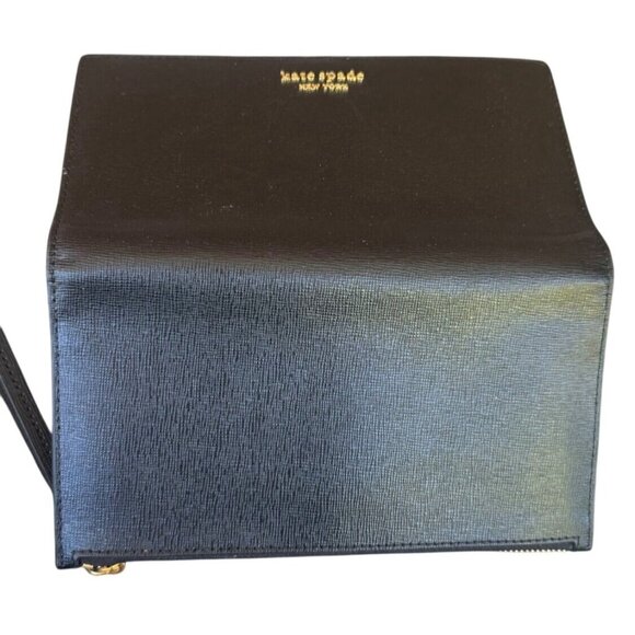 Kate Spade Black Leather Wristlet Wallet With Card Slots & Snap Closure - Picture 2 of 8